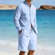 thumbnail image 4 of Ceisia Men's Casual Linen-Like Solid Color 2-Piece Outfit Stand Collar Long Sleeve Shirt and Drawstring Shorts Set Gift, 4 of 9
