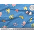 thumbnail image 2 of Soimoi Blue Heavy Satin Fabric Clown Fish & Octopus Ocean Decor Fabric Printed Yard 56 Inch Wide, 2 of 3