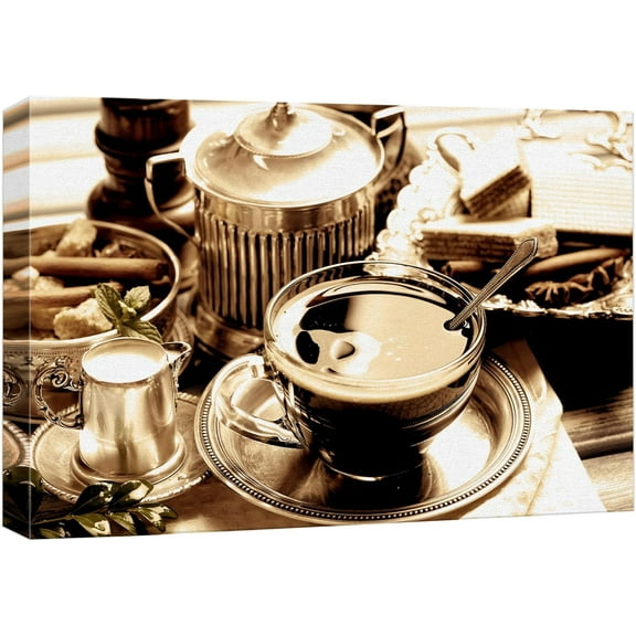 Wall26 Canvas Print Wall Art Morning Coffee Espresso Sepia Print Kitchen & Cooking Food Artwork Modern Photography Art Realism Decorative Unframed for Restaurant, Coffee Shop - 12"x18"