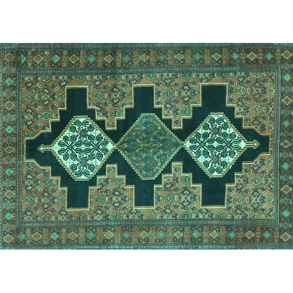 Ahgly Company Machine Washable Indoor Rectangle Persian Turquoise Blue Traditional Area Rugs, 4' x 6'
