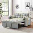 thumbnail image 6 of Modern Velvet Loveseat Futon Sofa Couch, Love Seat Lounge Sofa with Reclining Backrest, Toss Pillows and Side Pockets, 3 in 1 Convertible Sleeper Sofa Bed for Living Room, Bed Room and Office, Gray, 6 of 8