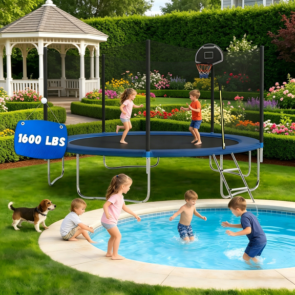 Shengchao Trade 1800LBS 14ft Heavy Duty Outdoor Trampoline for 6-8 Kids and Adults,Backyard Trampoline with Enclosure Net and Ladder, Jumping Trampoline Capacity for Boys and Girls Birthday Gift