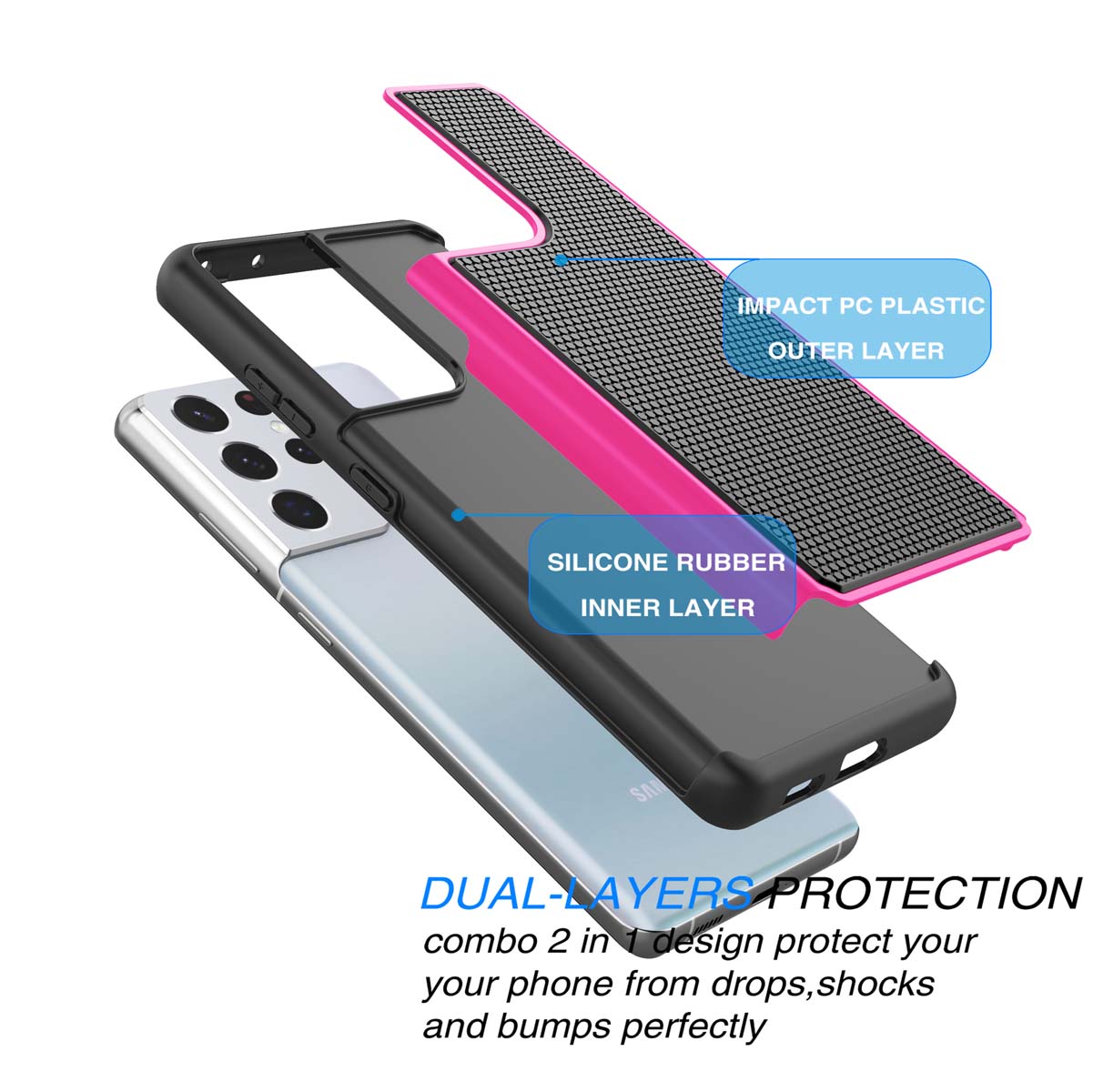 Galaxy S21 Ultra Case, Cute Case for Galaxy S21 Ultra 6.8", Njjex Shock Absorbing Dual Layer Silicone & Plastic Bumper Rugged Grip Hard Protective Cases Cover for Samsung Galaxy S21 Ultra 5G 2020 - image 5 of 9