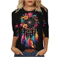 thumbnail image 2 of Xuyuer Carnival Style Print T-Shirt - Women's Fashion Loose Round Neck 3/4 Sleeve Top for Daily Wear, Festival Themed Outfits, Playful Seasonal Style & Streetwear Statement Piece, 2 of 5