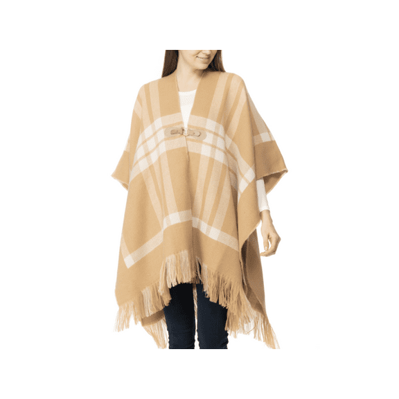 Charter Club Women's Plaid Toggle Poncho Topper,  Camel