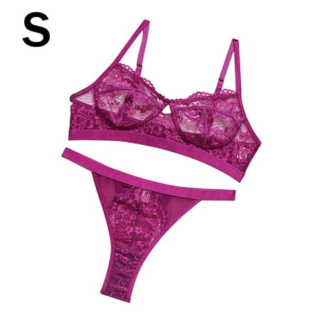

2Pcs Lace Enchanting Underwear Set Bra Underpant Gift for Women Girls Purple S