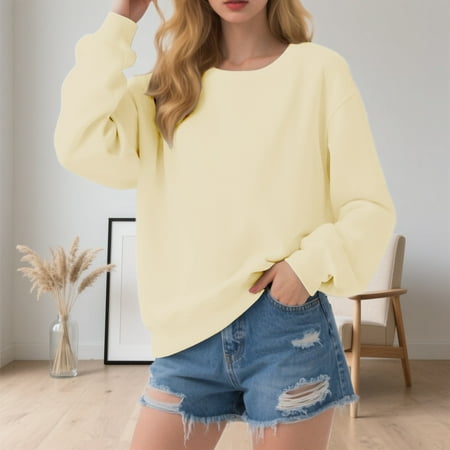 MHFRRA Women Sweatshirt Loop Knit Crewneck Sweatshirt Soft Casual Pullover Top Relaxed Fit Lightweight Women s Basic Shirt size XXXL