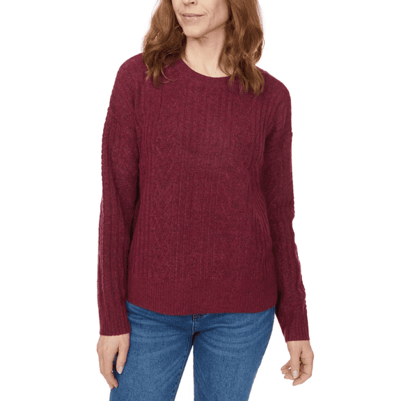 Legendary Outfitters Women's Cable Crewneck Sweater Garnet Small Red Medium