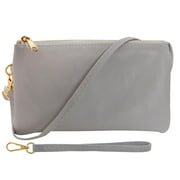 Humble Chic Vegan Leather Crossbody Wristlet Bag or Small Purse Clutch, Includes Adjustable Shoulder and Wrist Straps, Dove Grey