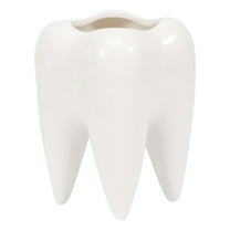 Viveous 1pc Ceramic Flower Pot Succulent Pot Plants Succulent Potted Holder Tooth Shape Design for Office (White)