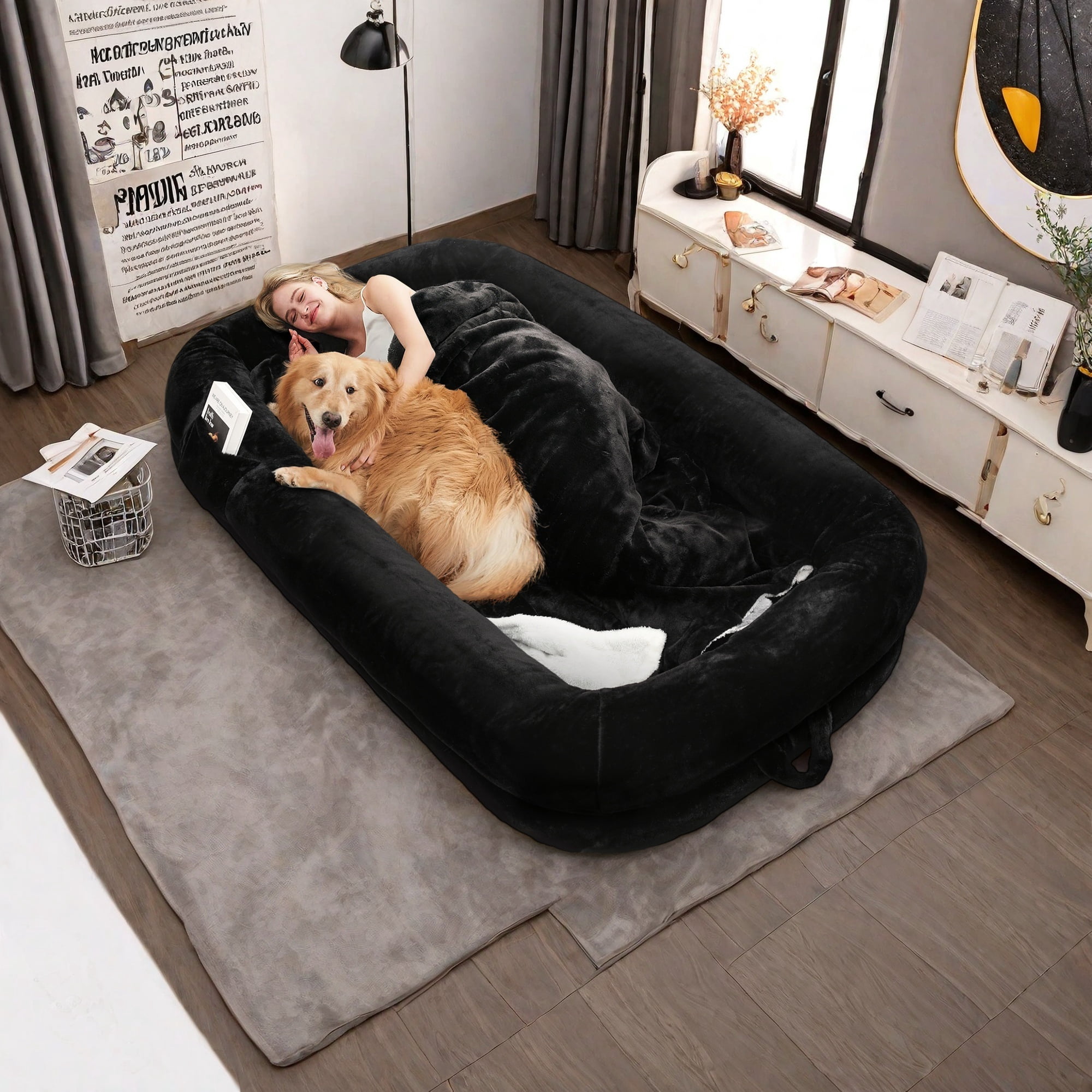 TUAREX Human Dog Bed for Adults, 71"x40"x10" Large Human Size Dog Bed, Removable Cover, Washable, Waterproof, Orthopedic Design, Black