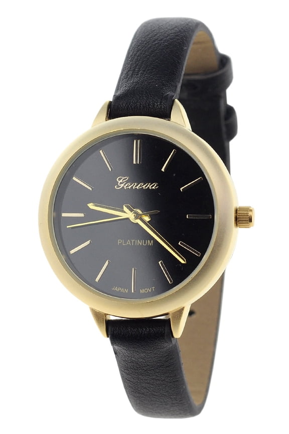 Women's Geneva Japanese Movement Stainless Steel Back Green Faux Leather Slim Band Watch