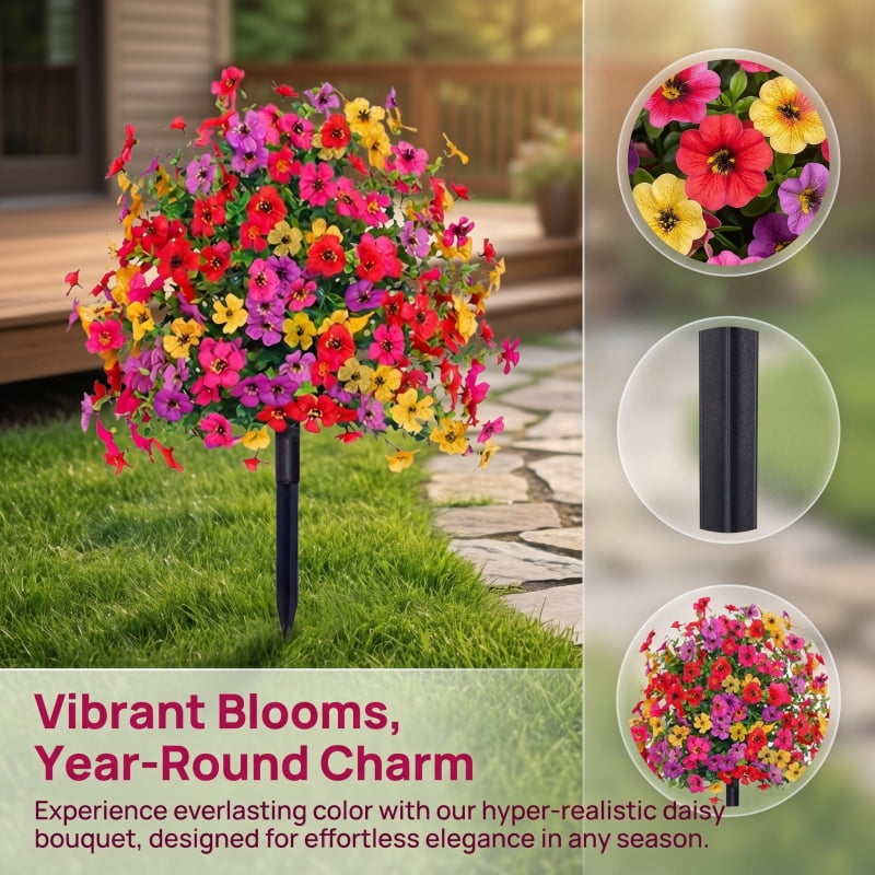 2Pcs Artificial Flowers with Ground Stakes for Outdoors, 22" UV Resistant Fake Flowers for Garden Porch Patio Decoration, No Fade Faux Floral Garden Stakes for Yard Window Box, Mixed Colors