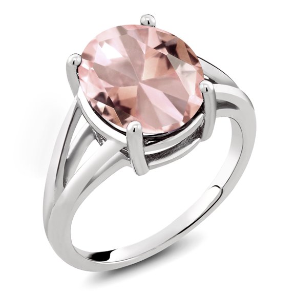 Gem Stone King 925 Sterling Silver Peach Nano Morganite Ring for Women (4.73 Cttw, Gemstone October Birthstone, Oval 12X10MM, Available in Size 5,6,7,8,9)