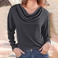 thumbnail image 2 of Cowl Neck Tops for Women, Yigetop Women's Long Sleeved Fashion Printed Tops Piled Collar T Shirt Women's Shirt Womens Work Tops Black L, 2 of 6