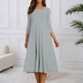 thumbnail image 2 of DHFJKG Wedding Guest Dresses For Women Casual Summer Dress 3/4 Sleeve Crew Neck Solid Color Flowy Swing A-Line Midi Dress Daily Wear Trendy Dresses, 2 of 5