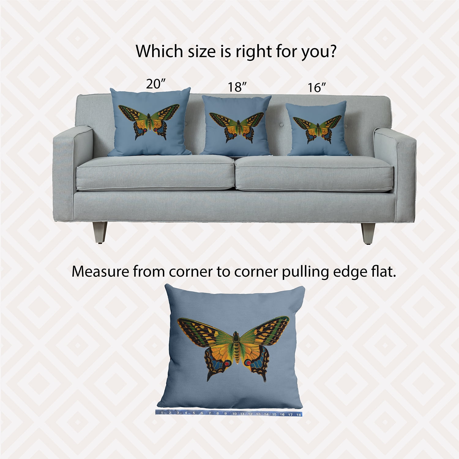 16" x 16" Simply Daisy Colorful Swallowtail Indoor/Outdoor Pillow, Dusty Smoke Blue Qty 1