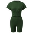 thumbnail image 4 of RMGVDSD Solid Color Two Piece Outfits For Women Short Sleeve Crop Top And Bodycon Shorts Joggers Tracksuit Sweatsuit Summer Outfits Travel Tracksuit, 4 of 5