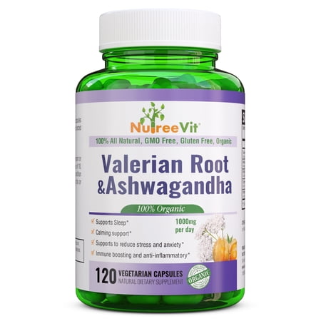 NutreeVit 100% Organic -Valerian root & Ashwagandha -Calming Support (500 Count)
