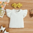 thumbnail image 6 of Baby Girl Clothes Toddler Summer Outfits Set Ruffle Sleeve T-Shirt Tops Button Shorts with Hairband 1 to 4 Years, 6 of 7