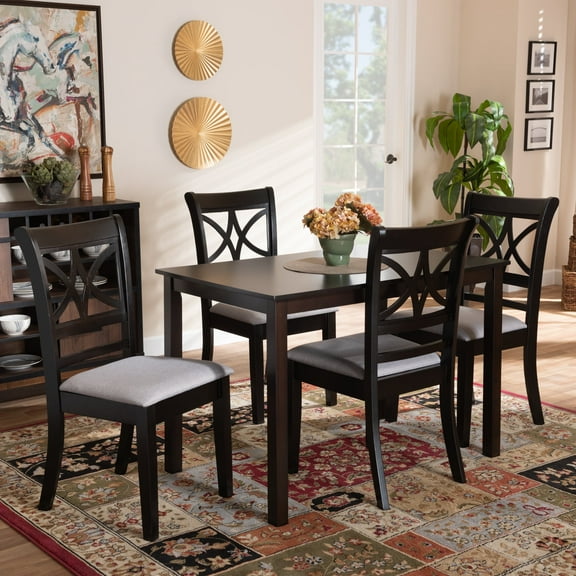 Baxton Studio Clarke Modern and Contemporary Grey Fabric Upholstered and Espresso Brown Finished Wood 5-Piece Dining Set