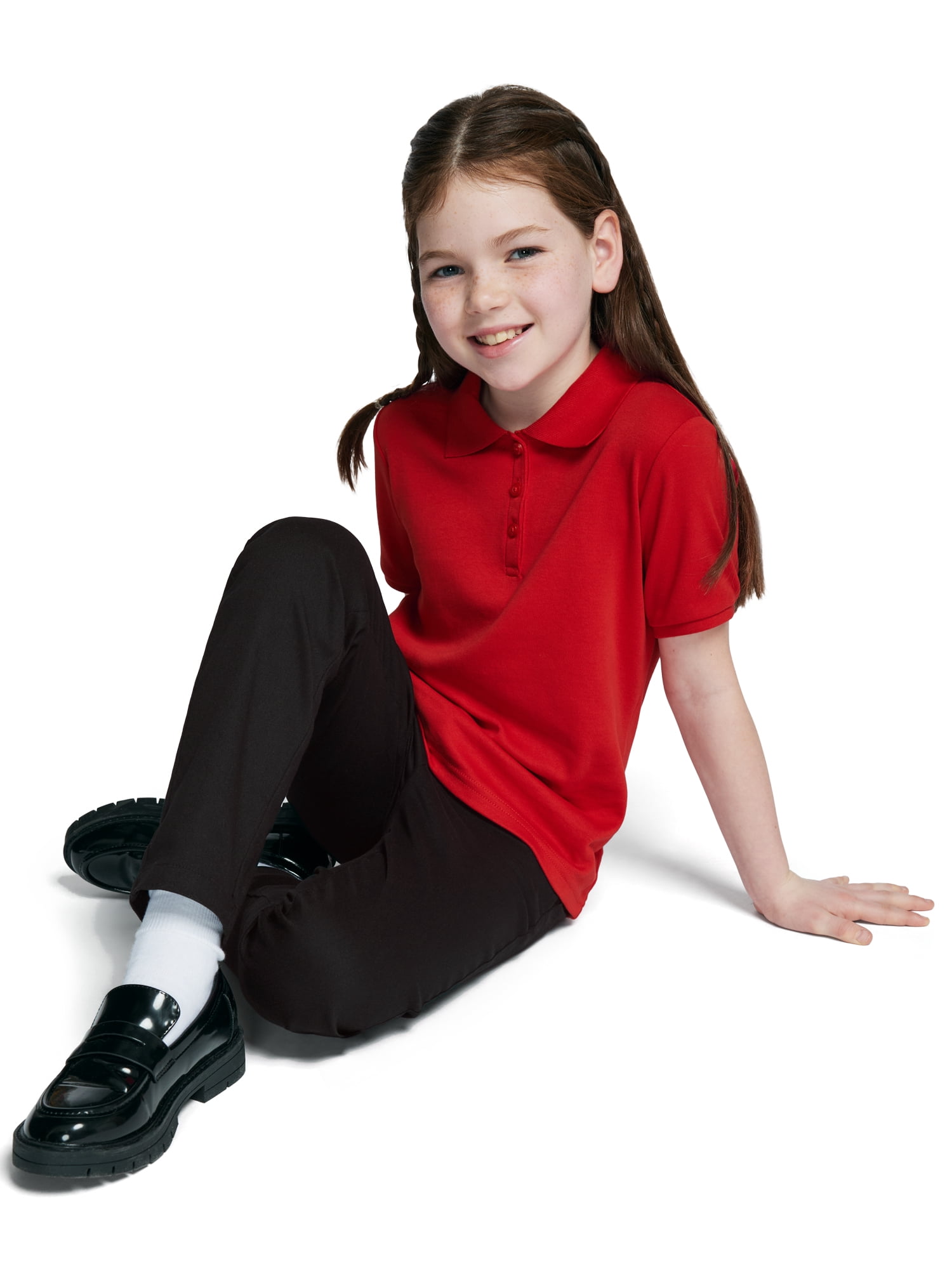 Wonder Nation Girls School Uniform Interlock Short Sleeve Polo Shirt, Sizes 4-18 & Plus