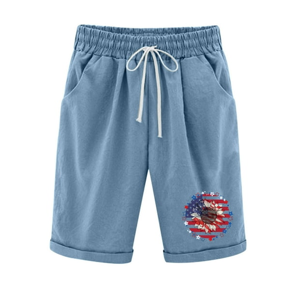 Mujeres Pantalones Cortos Casual Estampado Elástico de la Cintura Medio Pantalones Cortos, Casual con Bolsillos para el Uso Diario