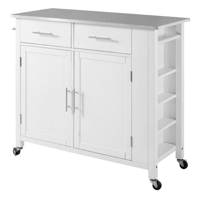 Crosley Savannah Stainless Steel Top Kitchen Island Cart in White