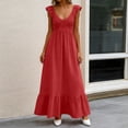 thumbnail image 2 of Elara Dresses For Women Summer Flowy Maxi Dress Casual Cap Sleeve V Neck Smocked Beach Womens Dresses for Work, 2 of 5