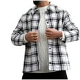 thumbnail image 3 of LNWUY Mens Cotton Shirt Casual Trendy Fashion Turndown Collar Button Down Long Sleeve Plaid Shirt Jacket with Pockets White M, 3 of 5