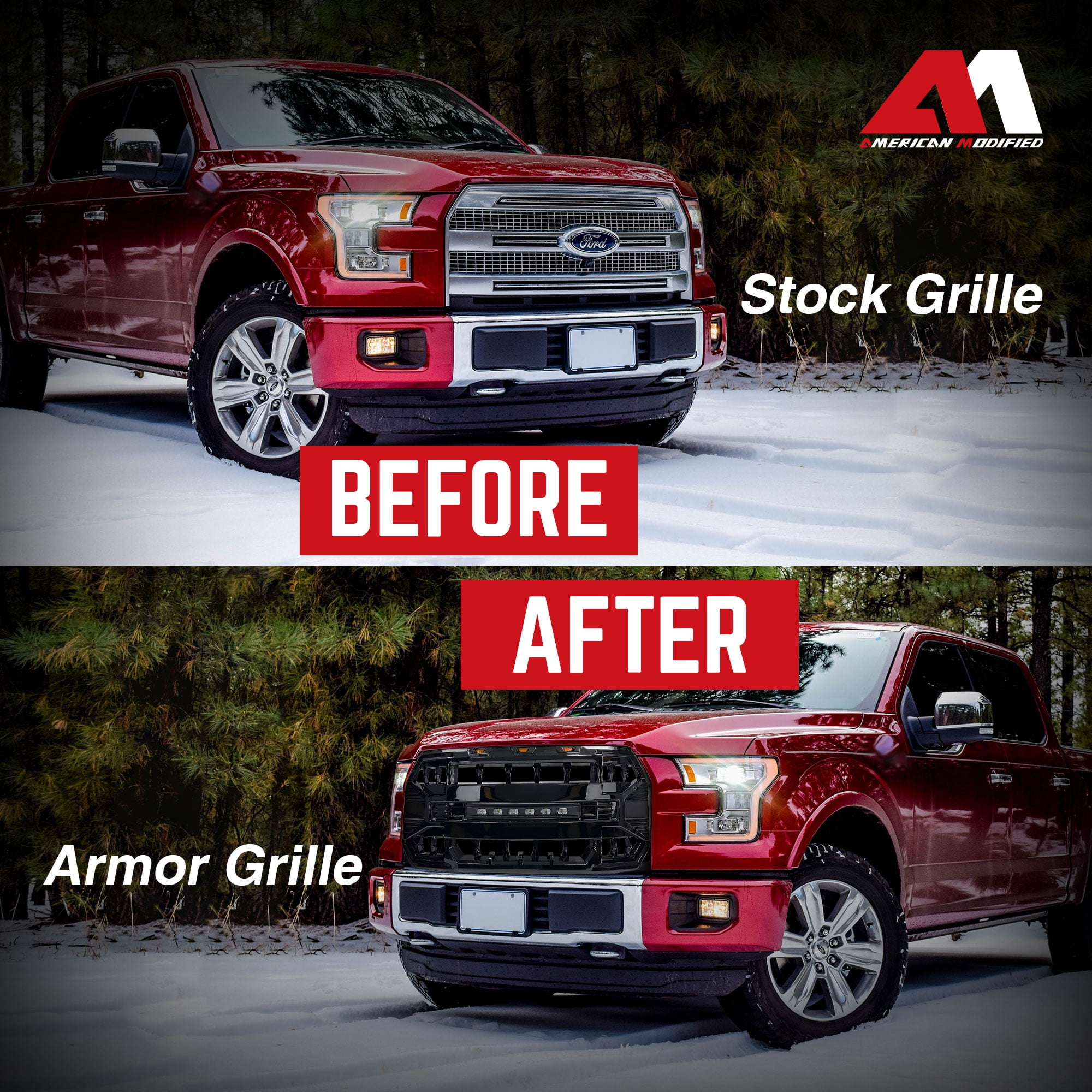 AMERICAN MODIFIED Armor Front Grille for 2015-2017 Ford F150, Glossy Black