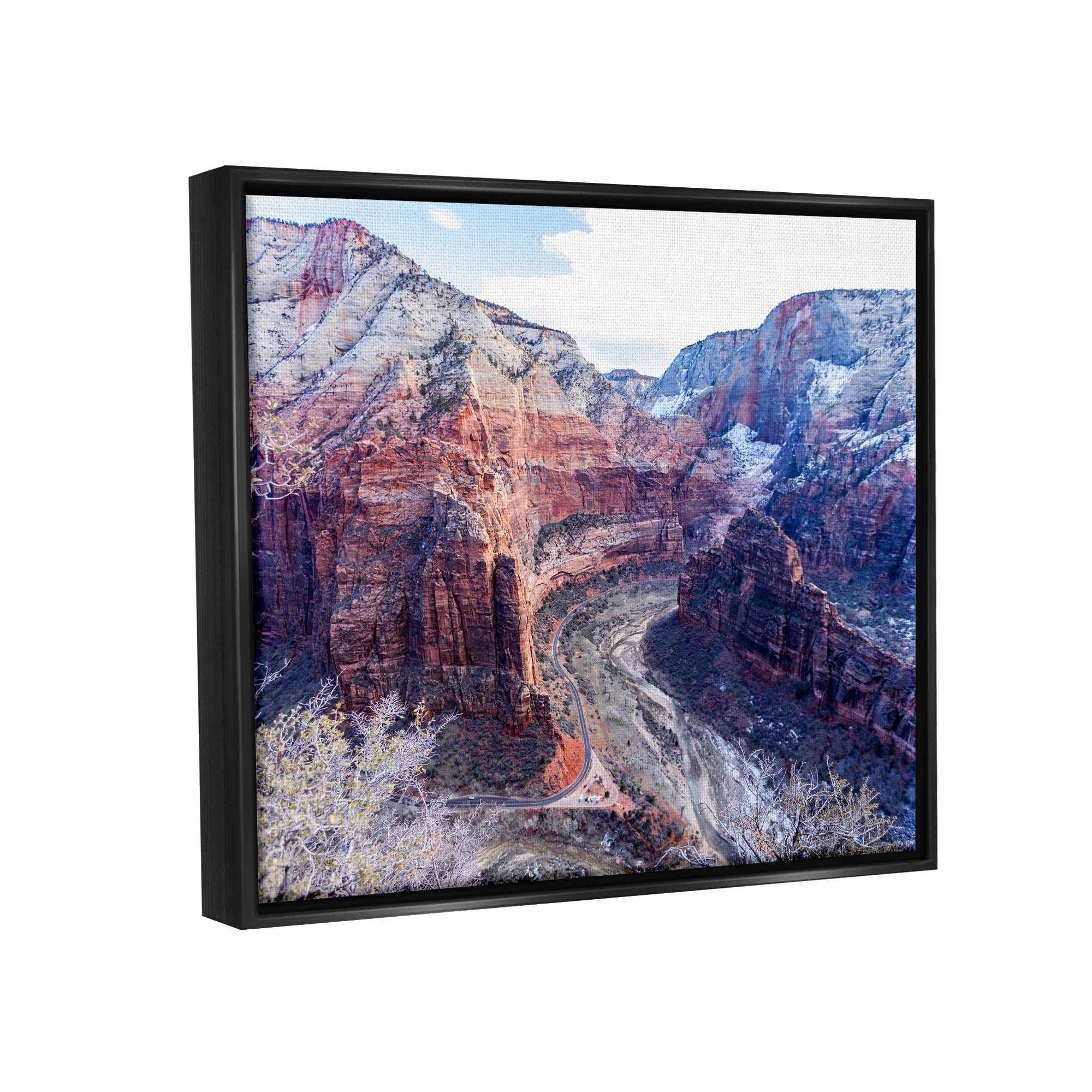 Stupell Industries Desert Canyon Road Arid Vegetation Cliffs Landscape Photograph Jet Black Floating Framed Canvas Print Wall Art, Design by Steve Smith