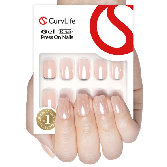 Espejo de gel suave Curvlife de Press on Nails, color rosa, 30 unidades con pegamento