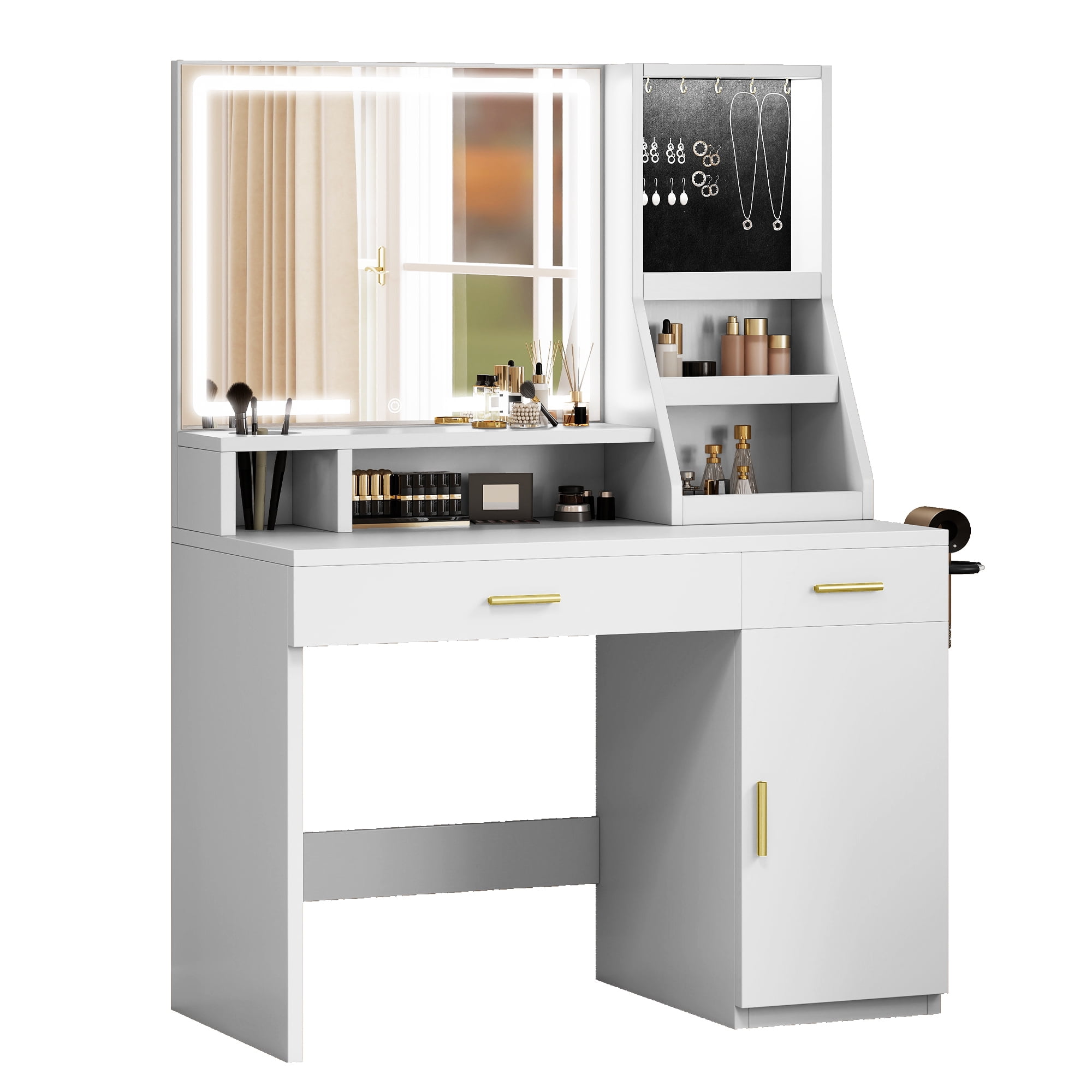 Uforic Makeup Vanity Desk with LED Mirror and Power Outlet, White