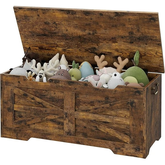 Coffre de Rangement Coffre à Jouets en Rotin pour Garçons Filles 39,4 Pouces Coffre à Jouets en Bois Banc de Rangement avec Charnière de Sécurité Coffre de Rangement