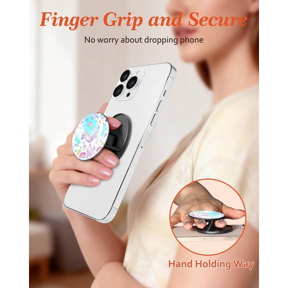 PYYAN-Magnetic Phone Grip Compatible with Magsafe - Cell Phone Grip Stand Magnetic Ring Holder Finger Kickstand for iPhone 17 16 15 14 13 12 Series Magnet Removable Accessories Cute Girly Fish Tail