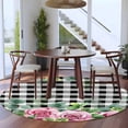 thumbnail image 3 of Round Area Rug 8 Ft, Spring Pink Roses Washable Non-Slip Circle Carpet for Living Room/Bedroom, Pastoral Eucalyptus Black White Plaid Collection Low-Profile Large Area Rugs for Indoor, 3 of 8