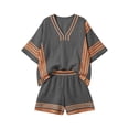 thumbnail image 5 of WERYOUNG Girls Bohemian Summer Outfits V Neck Half Sleeve Striped Tops Elastic Waist Shorts With Striped Headband Kids Beach Vacation Sets Stylish Clothes Sets 3-4 Years, 5 of 5