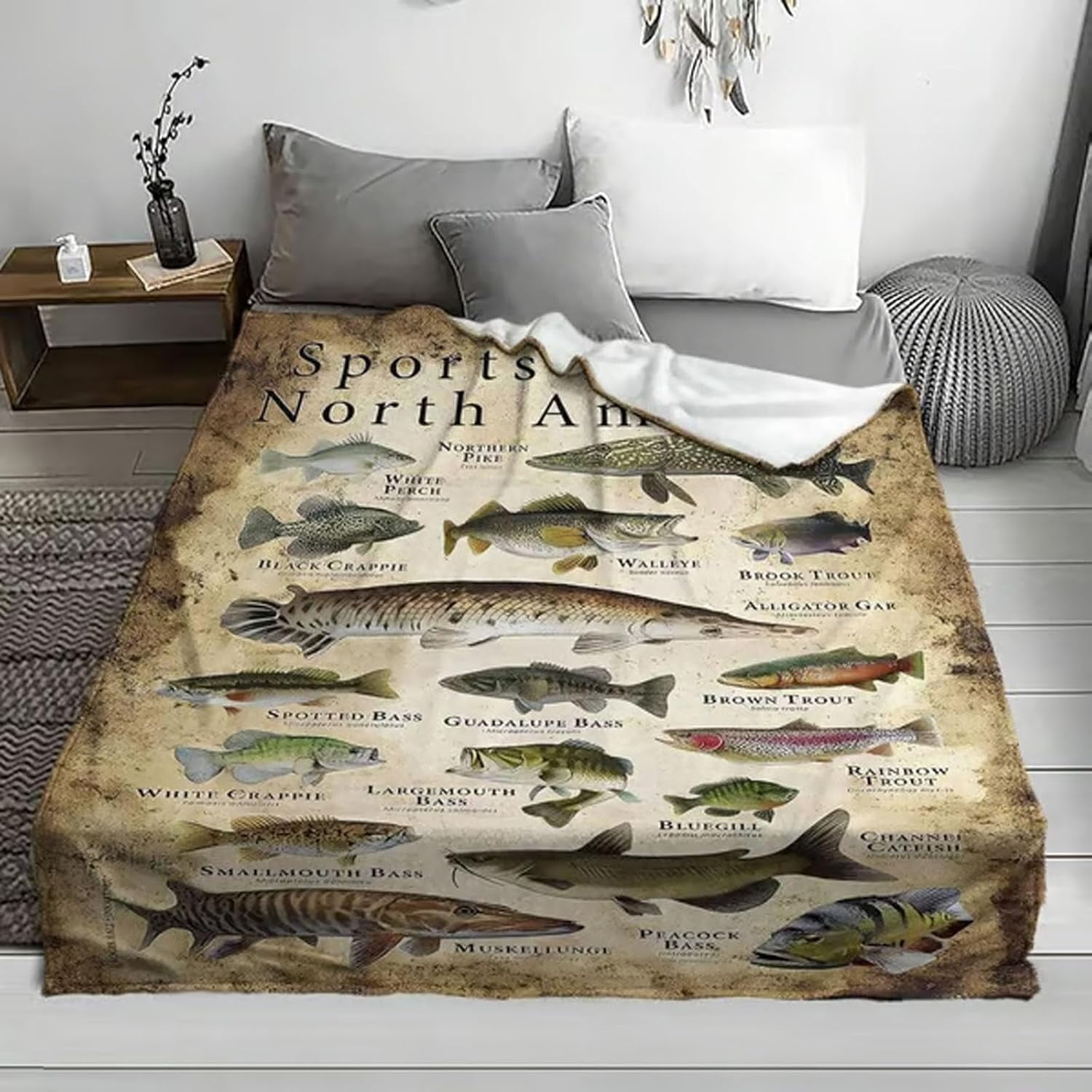 Fish Blanket, Fishing Enthusiast Blanket Gift, Fishing Blanket for Men, Sports Fish of North America Blanket, Fish Throw Blanket, Unique Fishing Gift for Fisherman, Fishing Lovers
