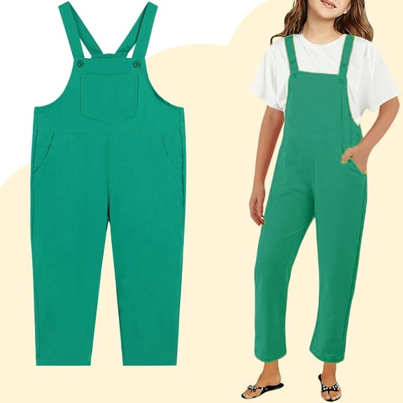 Kids Girls Jumpsuit Girls Overalls Kids Casual Sleeveless Girls Overalls with Pockets Green Jumpsuits Girls Size 6-7 Years Outfits