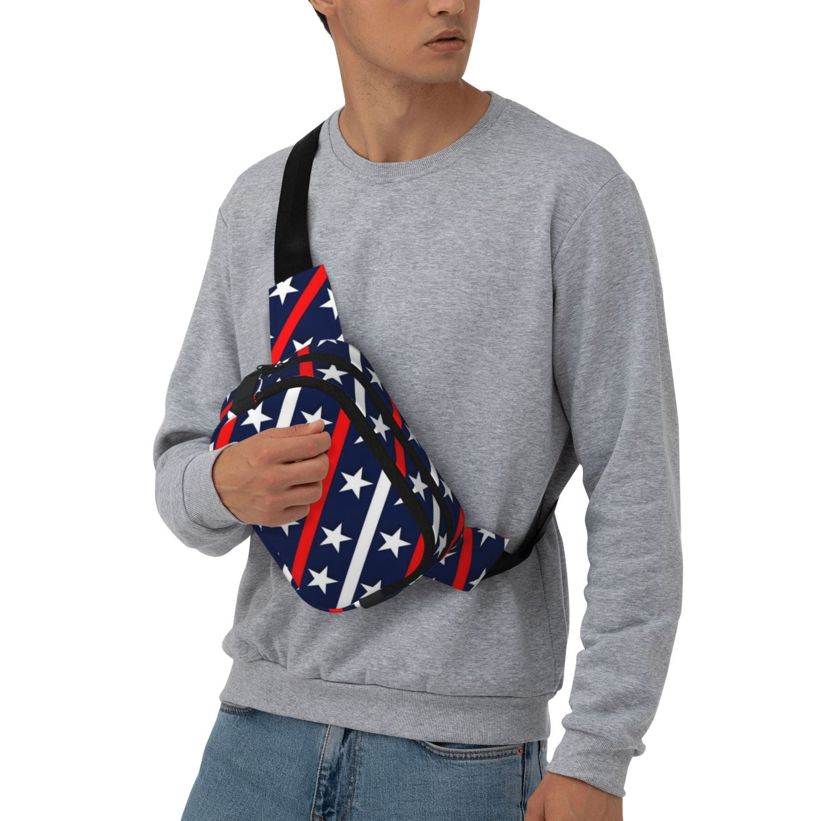 Picia Patriotic Star Print Square Double-Layer Waist Bag Mini Adjustable Waist Belt Bag Exercise Running Travel Hiking