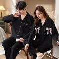 thumbnail image 1 of Pijamas de algodón para hombre y mujer, ropa de dormir con cuello vuelto, pantalones de manga larga, conjuntos de pijama sólidos, Otoño e Invierno, 1 of 4