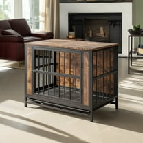 Pefilos 32" Dog Crate Furniture, Wooden Dog Kennel for Dogs with Removable Tray, Heavy-Duty Dog Cage End Table, Double Doors Dog House, Brown