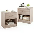 thumbnail image 1 of Gymax 2 PCS Nightstand w/ Drawer Side Table w/ Slide-out Drawer Open Storage Shelf Natural, 1 of 10