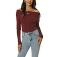 thumbnail image 1 of Unique Bargains Pull-Over Décontracté à Manches Longues en Tricot Côtelé pour Femmes, Rouge Vin m, 1 of 5