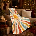thumbnail image 3 of Golden Sun with Stars and Wavy Stripes, Playful Retro Style for Sun Lovers, Celestial Solar Wave Pattern and Birthday Gift, Soft Flannel Blanket for Bedroom and Living Room, Home Decor, 3 of 9
