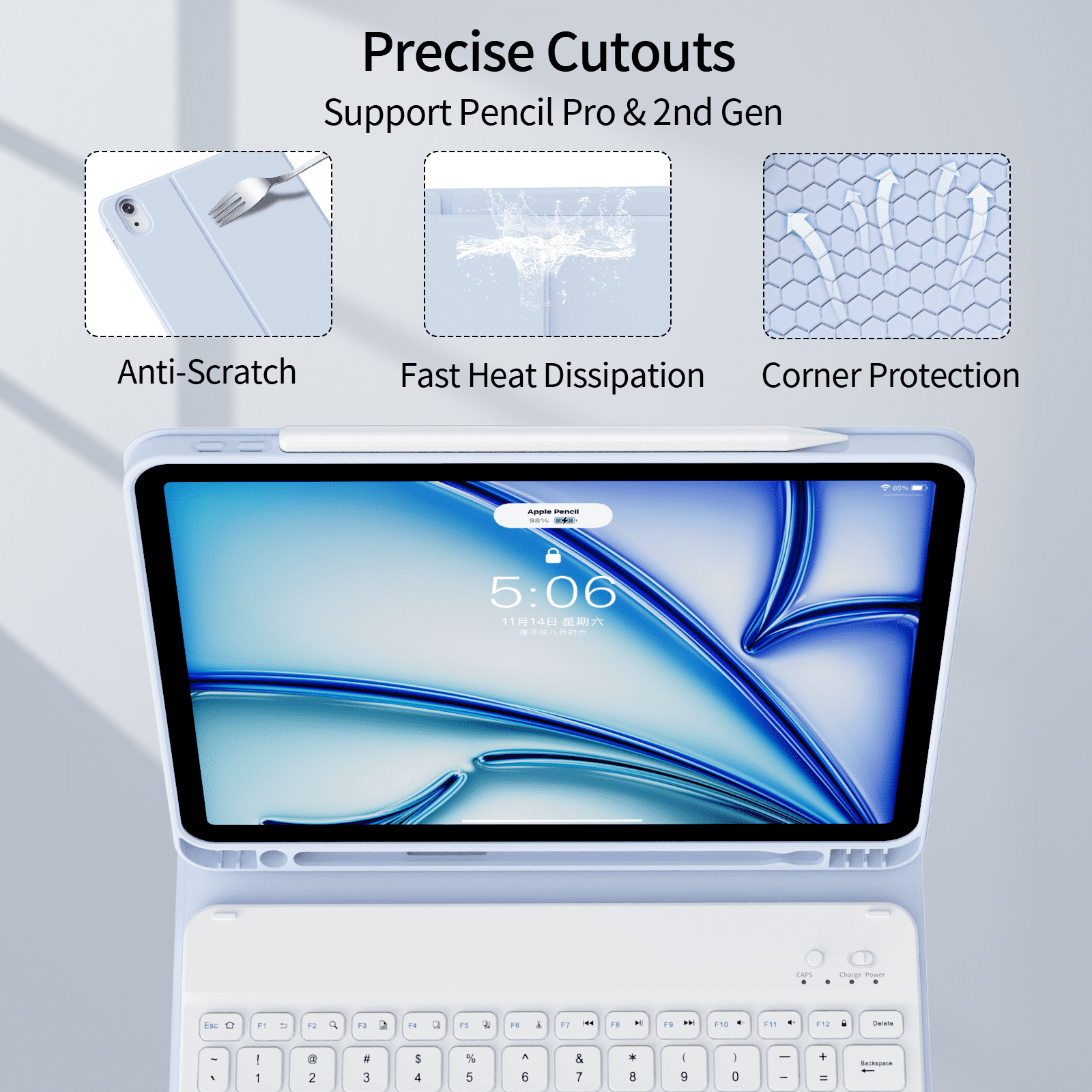 KVTVOU Keyboard Case for iPad Air 11 inch M2/M3 (2024/2025), iPad Air 5th/4th Generation (2022/2020) 10.9 inch, Detachable Wireless Bluetooth Keyboard, Stand Folio Cover with Pencil Holder,Blue