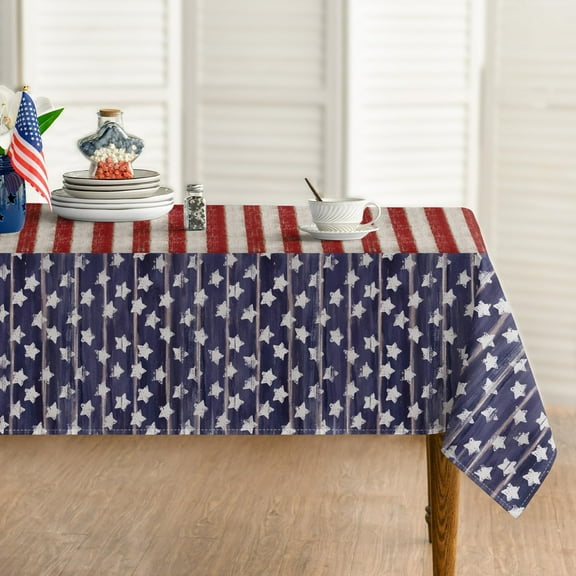 4th of July Tablecloth 60x84 Inch Rectangular, Patriotic Independence Day Memorial Day Vintage American Flag Table Cover for Party Picnic Dinner Decor