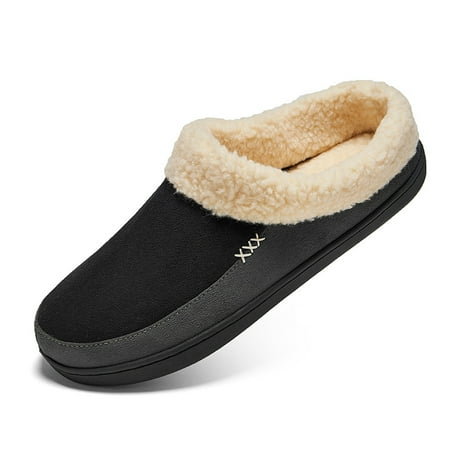 

Men s Warm Memory Foam Suede Plush Shearling Lined Slip on Indoor Outdoor Clog House Slippers