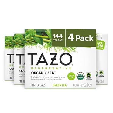 TAZORegenerative Organic Zen Green Tea Bags, 36 Count (Pack of 4)
